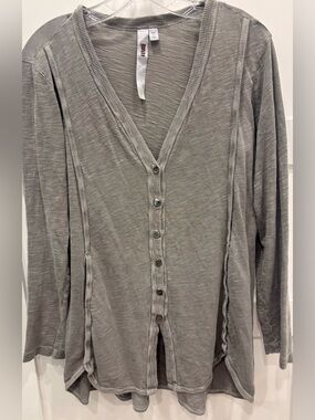 Wilt Neutral Gray Ribbed V-Neck Henley Y2K Grunge Made in the USA